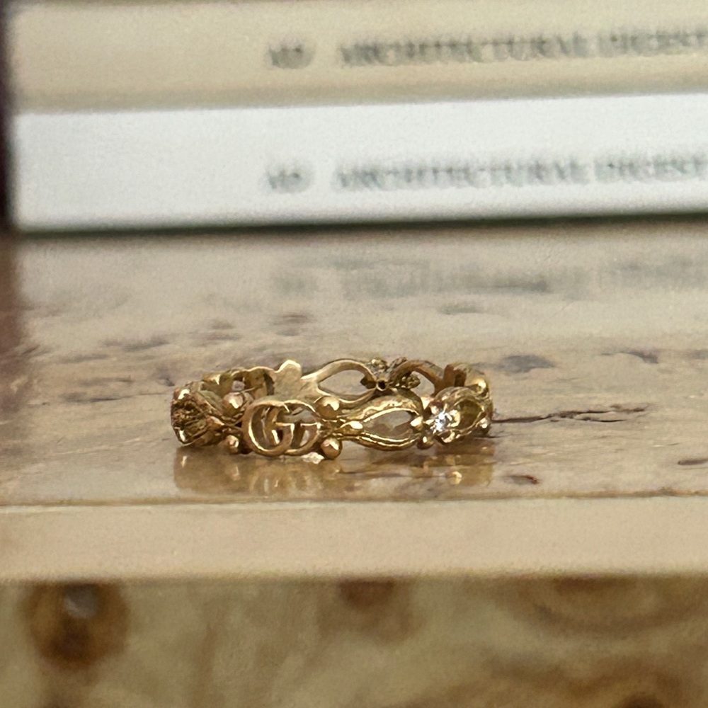 Gucci Flora Ring with Diamonds (18k Yellow Gold) Size IT16 (US 7.5)